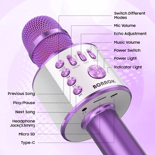 BONAOK Wireless Bluetooth Karaoke Microphone