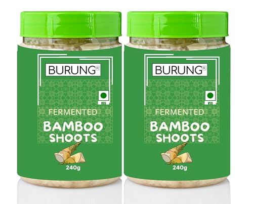 BURUNG Fermented Bambooshoot SLICED LARGE PIECES| Raw Bamboo Shoot Khorisa Soibum (pack of 2 each of 240g)