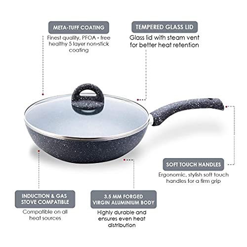 Wonderchef - 60004700 Granite Wok with Lid, 24cm, 2.7L,Grey - Image 4