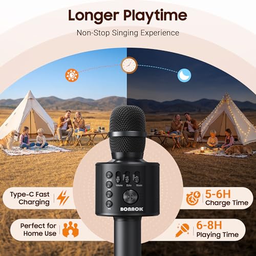 BONAOK Wireless Bluetooth Karaoke Microphone,3-in-1