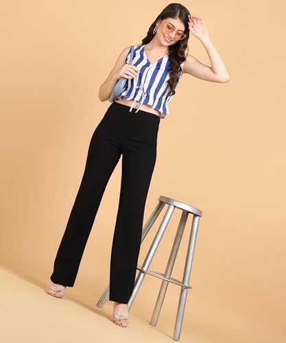 POPWINGS Women Casual Bue & White Stripe Printed Crop Top - Image 6