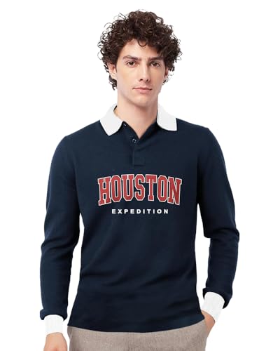 EYEBOGLER Mens Regular Polo Neck Full Sleeves Typographic Tshirt