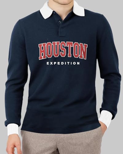 EYEBOGLER Mens Regular Polo Neck Full Sleeves Typographic Tshirt - Image 3