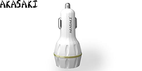 Akasaki AC-26 Dual Port Car Charger with Data Cable (White)