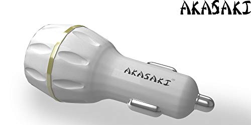 Akasaki AC-26 Dual Port Car Charger with Data Cable (White) - Image 2