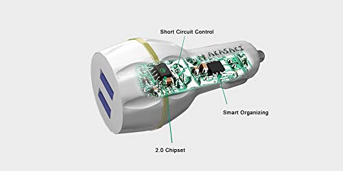 Akasaki AC-26 Dual Port Car Charger with Data Cable (White) - Image 6
