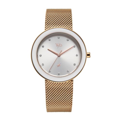Fastrack Vyb Lumina Quartz Analog Silver Dial Rose Gold Stainless Steel Strap Watch for Women - FV60102KM01W