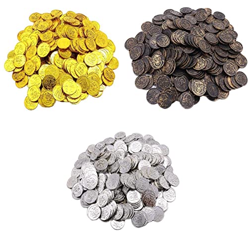 ATORSE 300 Pcs Plastic Pirate Treasure Coins Loot Party Fillers Kids Toys