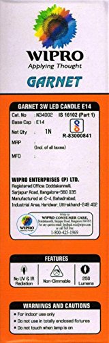 wipro Garnet Base E14 3-Watt LED Bulb (Yellow) - Pack of 6 - Image 5