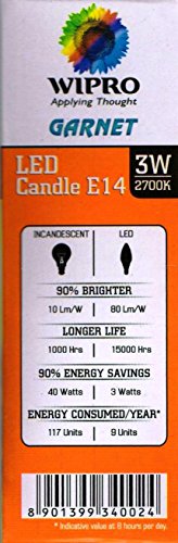wipro Garnet Base E14 3-Watt LED Bulb (Yellow) - Pack of 6 - Image 6