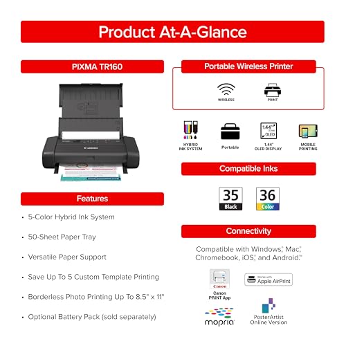 Canon PIXMA TR160 Color Wireless Portable Printer - Image 3