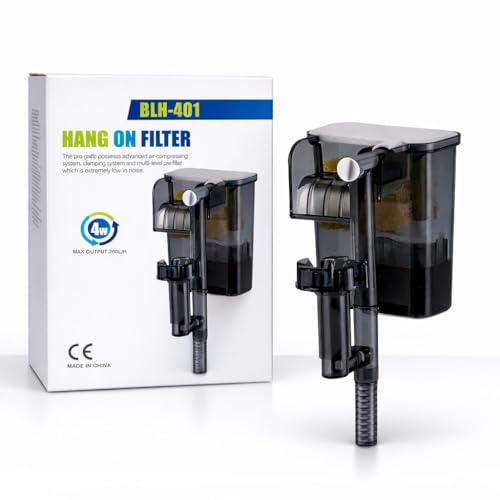 Rizopets Hang On Aquarium Filter BLH-401, 4W, 250L/H Water Flow, Low Noise Fish Tank Filter for Aquarium Water Filtration & Oxygenation
