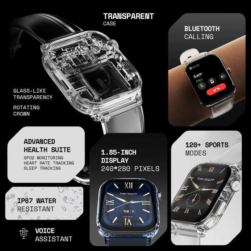 Fire-Boltt Rise Phantom 1.85 Display Transparent Clear Body Desig - Image 3