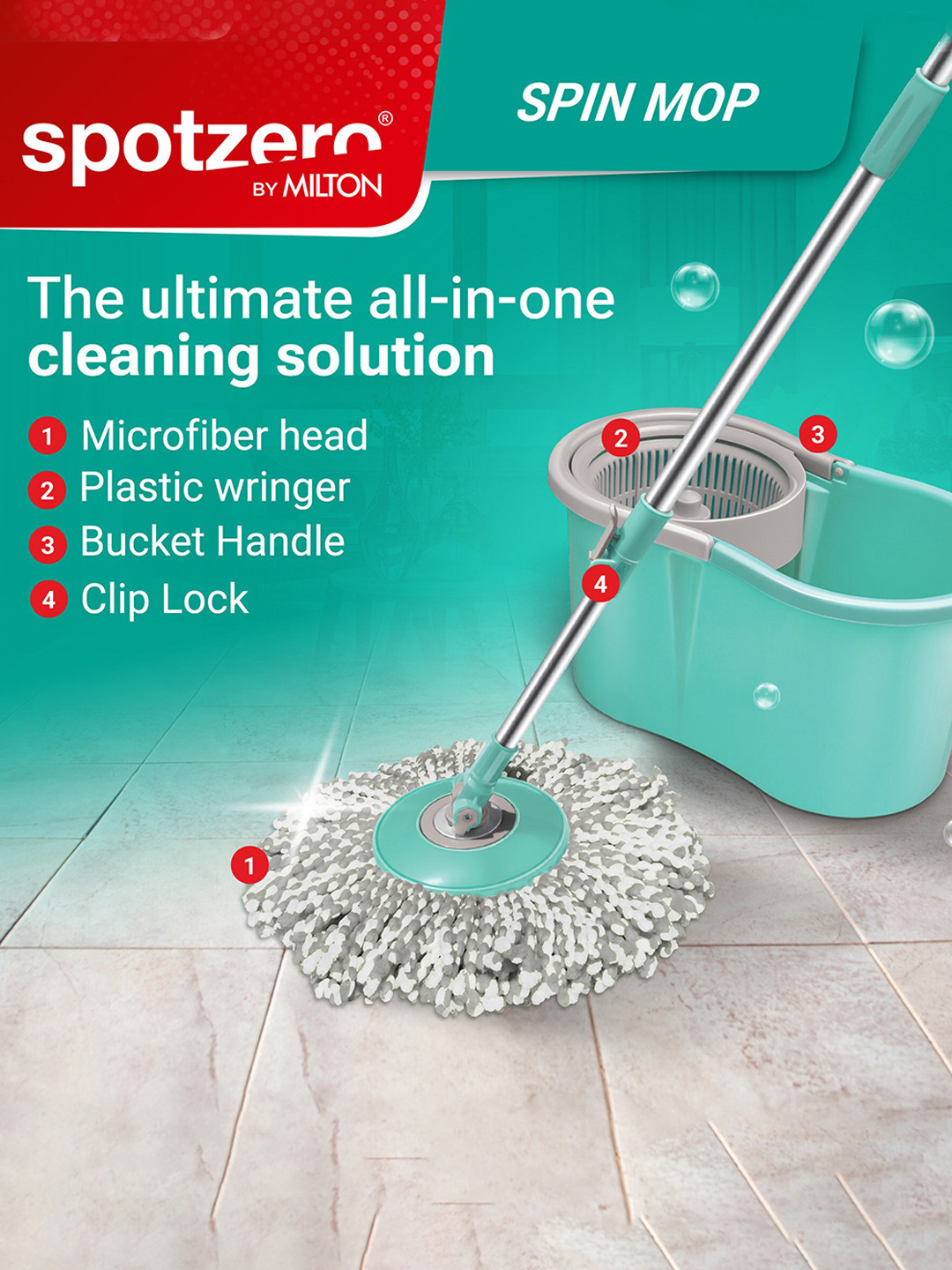 SPOTZERO by MILTON Mini Spin Mop Aqua Green - Image 3