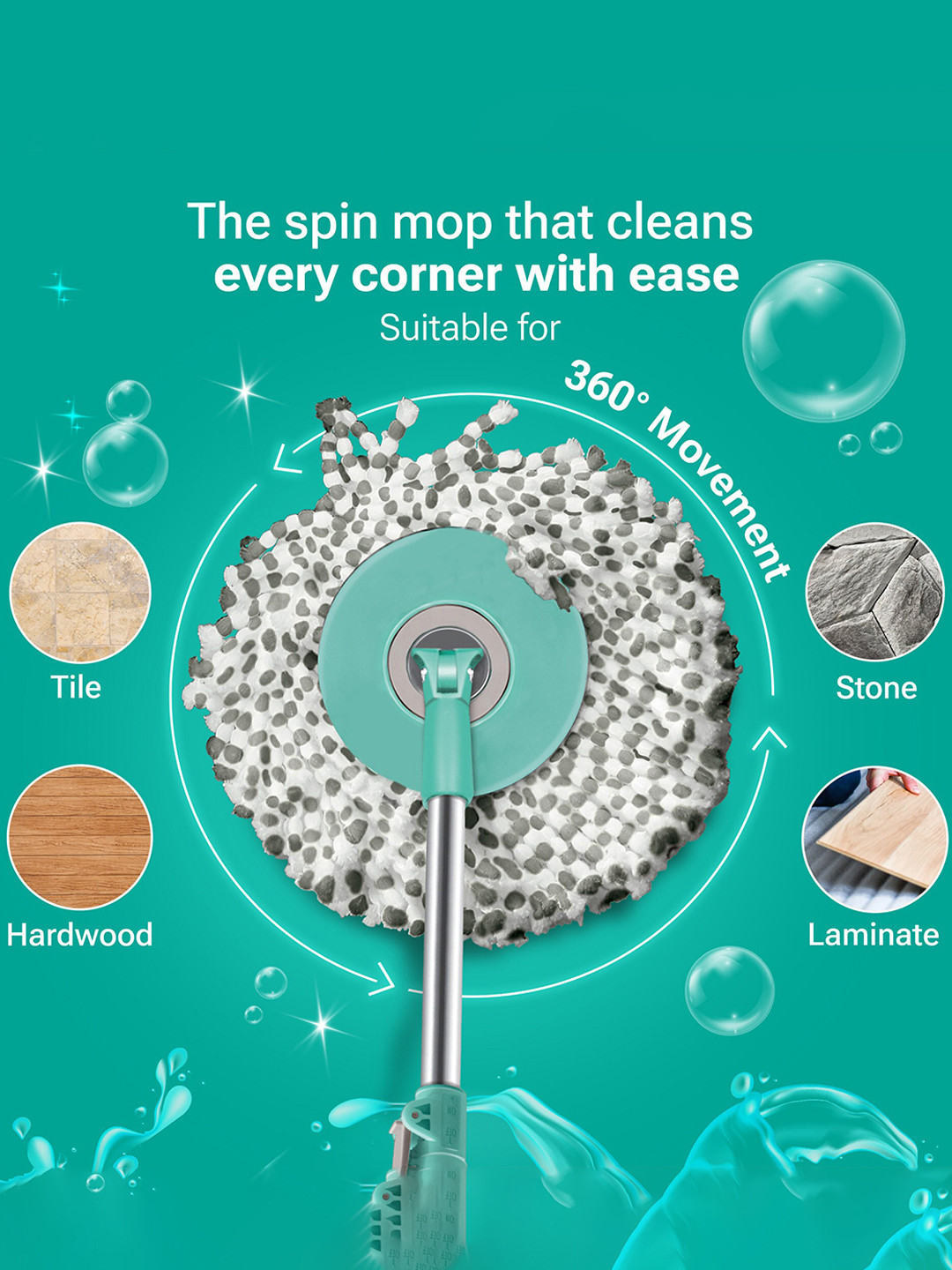 SPOTZERO by MILTON Mini Spin Mop Aqua Green - Image 5