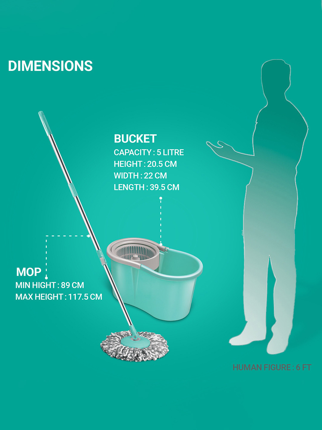 SPOTZERO by MILTON Mini Spin Mop Aqua Green - Image 6