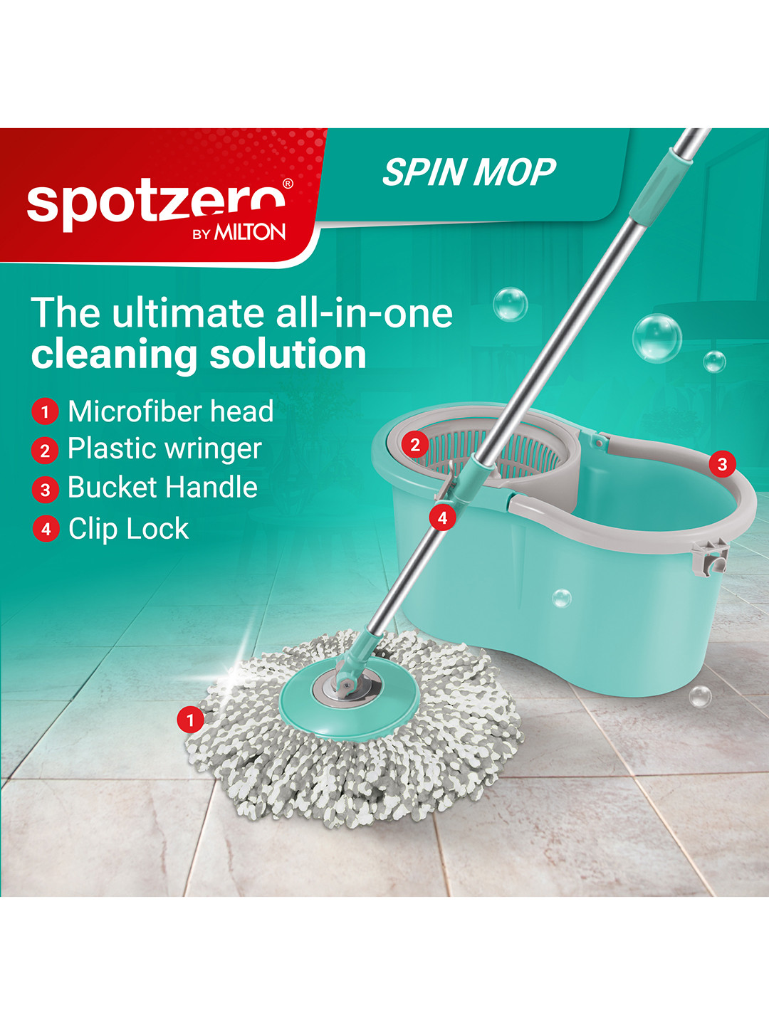 SPOTZERO by MILTON Ace Spin Mop Aqua Green - Image 2