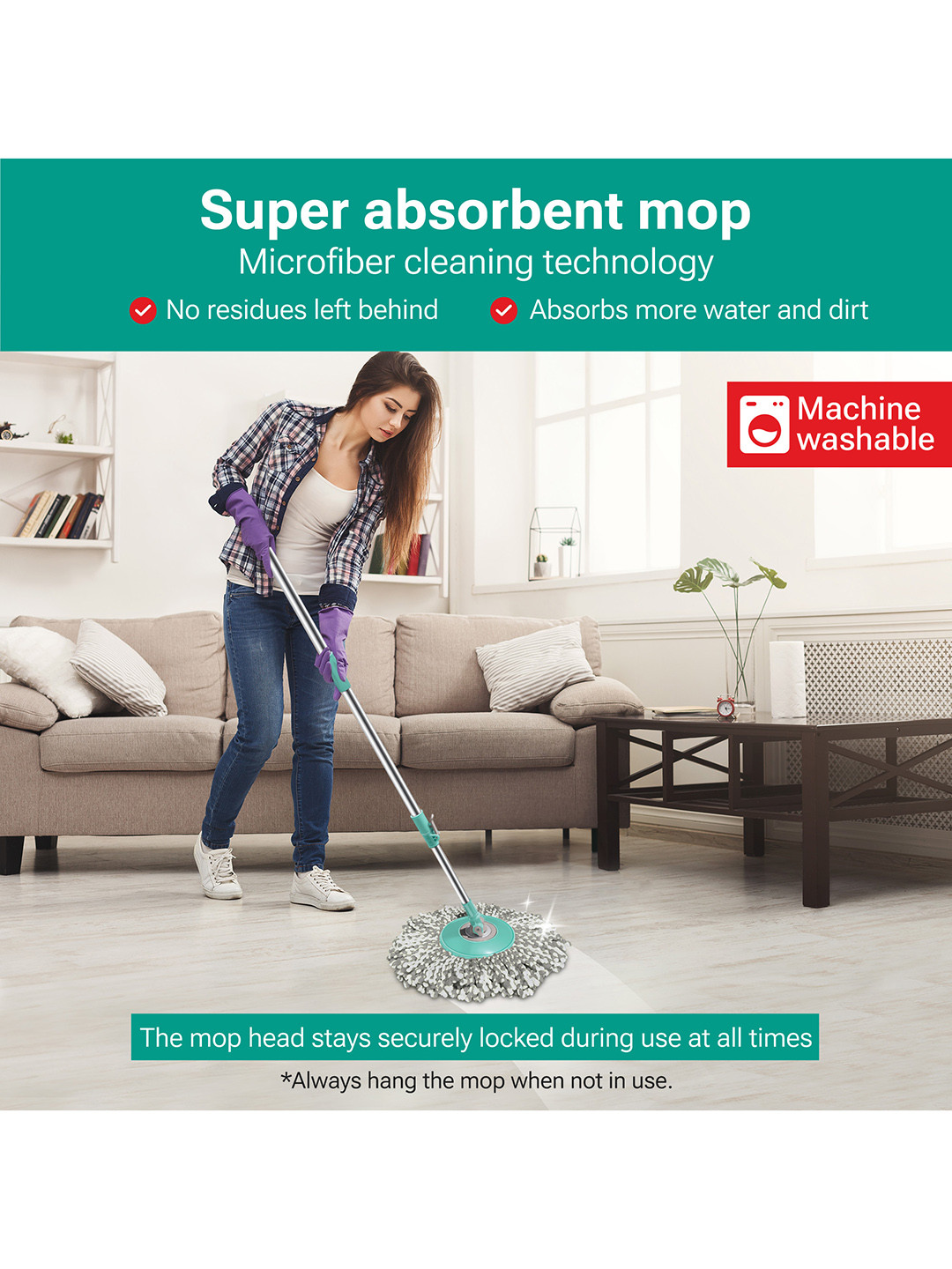 SPOTZERO by MILTON Ace Spin Mop Aqua Green - Image 3