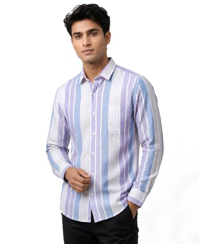 Men's Full Sleeve Striped Shirt | Spread Collar | Regular Fit | Casual Wear