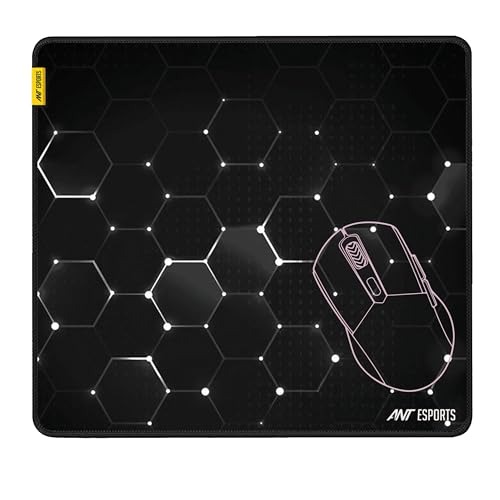 Ant Esports Hexa Mouse Pad 260X210X3mm Anti-fray Stitching, Waterproof Surface & Non-Slip Rubber Base Stitched Edges Gaming Mouse Mat for Laptop, Compatible with Laser and Optical Mice – Black Hexagon