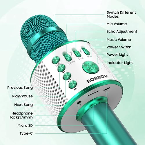 BONAOK Wireless Bluetooth Karaoke Microphone