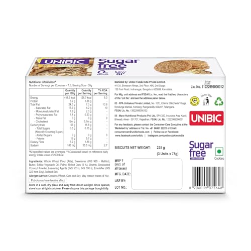Unibic Sugar Free Oats Cookies