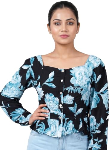 ADDYVERO Women's Printed Square Neck Peplum Top with Full Sleeves