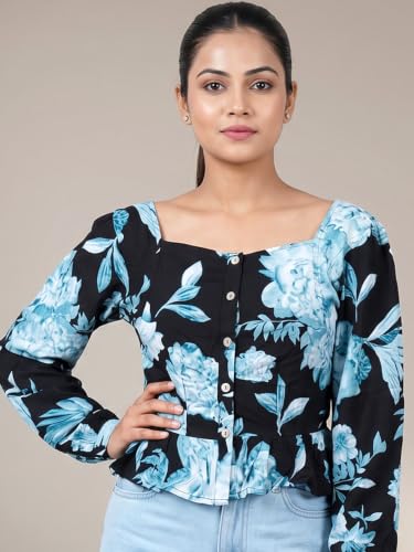 ADDYVERO Women's Printed Square Neck Peplum Top with Full Sleeves - Image 2