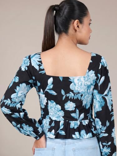 ADDYVERO Women's Printed Square Neck Peplum Top with Full Sleeves - Image 3