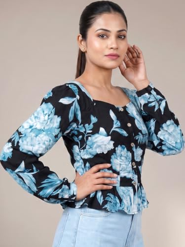 ADDYVERO Women's Printed Square Neck Peplum Top with Full Sleeves - Image 4