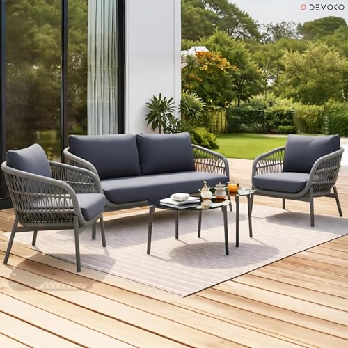 DEVOKO Nova 4 Seater Outdoor Rope Sofa Conversation Set (L.Grey & D.Grey)