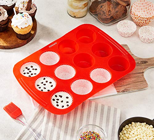Amazon Brand - Solimo 12 Cavity Silicone Baking Tray, Red - Image 3