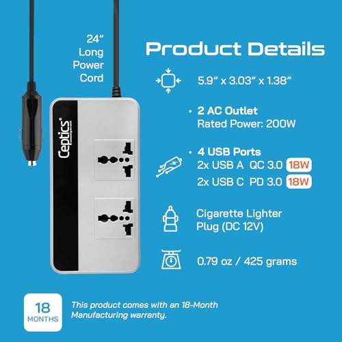 Ceptics 200W Car Laptop Charger/Power