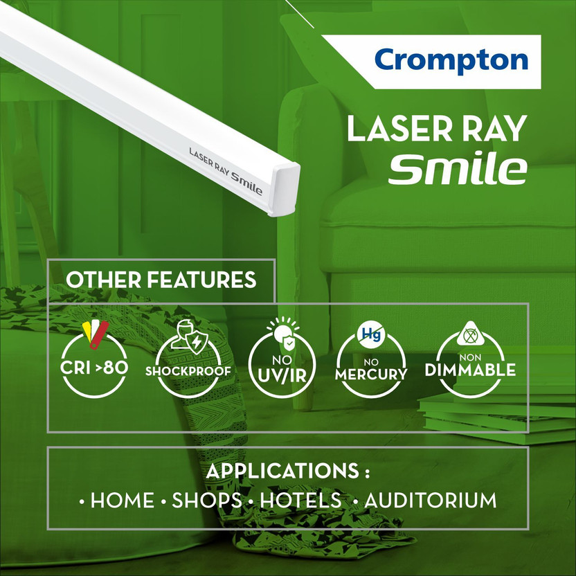 Crompton Laser Ray Smile 20W 20 W 121 cm Tube Light (White, Pack - Image 3