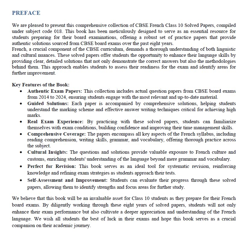 CBSE Class 10 French Previous