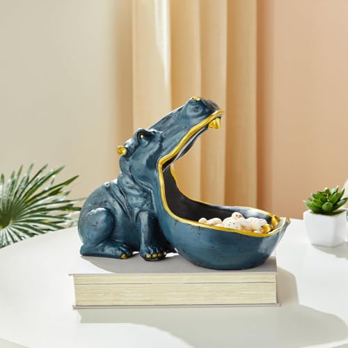 Amazon Basics Modish Hippo Storage Home Décor Figurine - Pack of 1, Blue, Resin