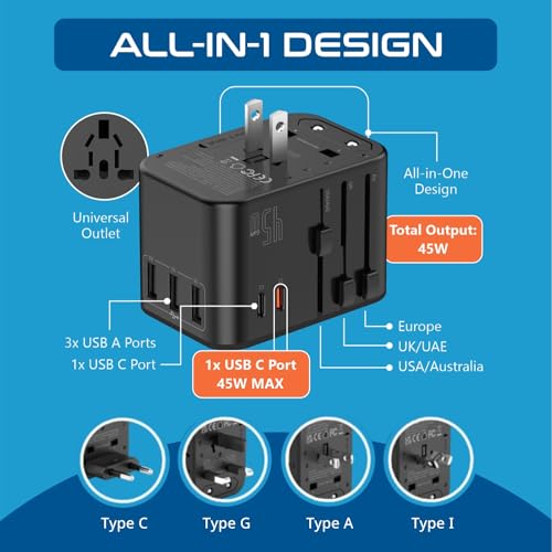 Ceptics Universal Travel Adapter, 45W