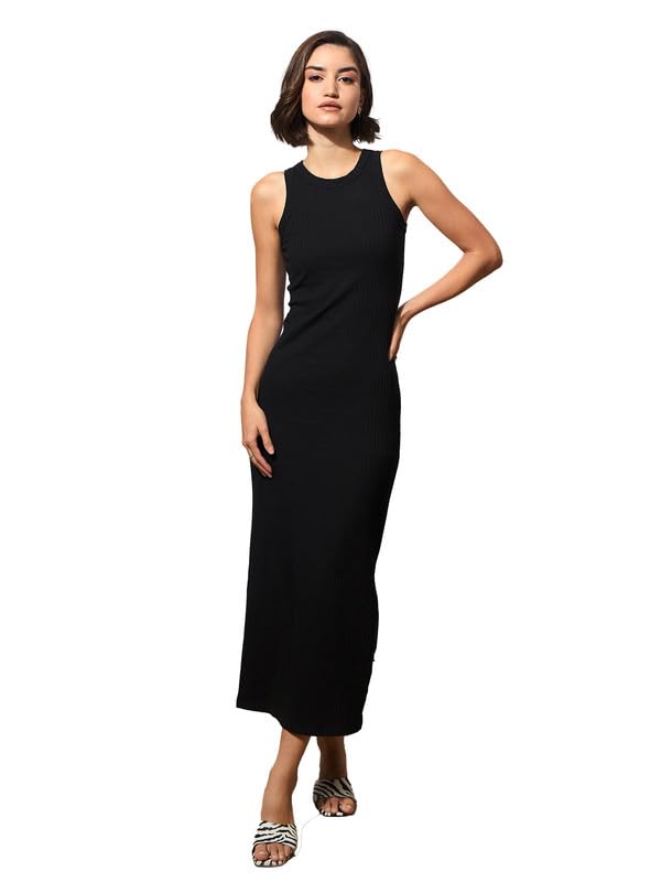 barcino Black Rib Sleeveless Bodycon Maxi Dress