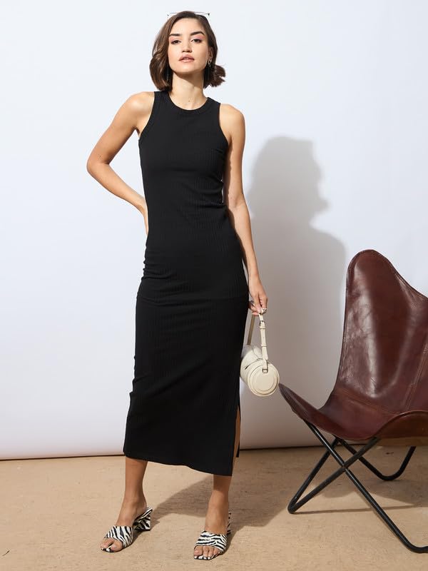 barcino Black Rib Sleeveless Bodycon Maxi Dress - Image 3