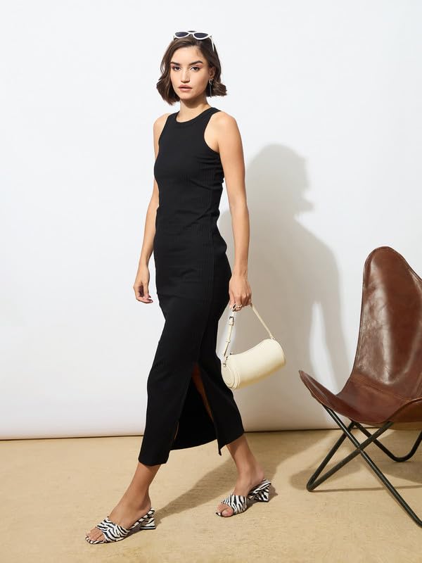 barcino Black Rib Sleeveless Bodycon Maxi Dress - Image 4