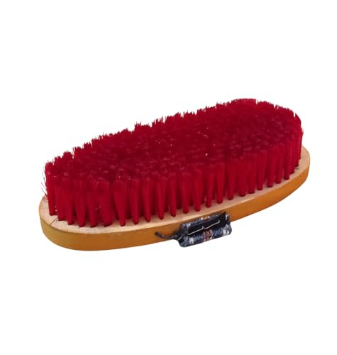 Wooden Horse Grooming Brush with Handle, Red and Yellow