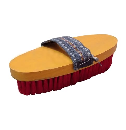 Wooden Horse Grooming Brush with Handle, Red and Yellow - Image 2