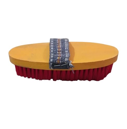 Wooden Horse Grooming Brush with Handle, Red and Yellow - Image 4