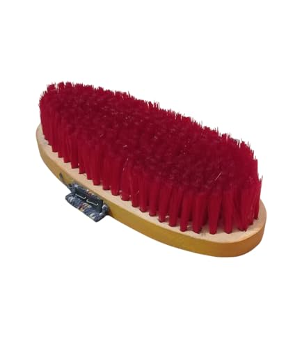 Wooden Horse Grooming Brush with Handle, Red and Yellow - Image 5