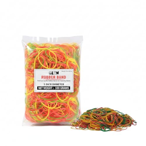 GLUN® Neon Color 3 Inches Width Rubber Bands (100 grams)