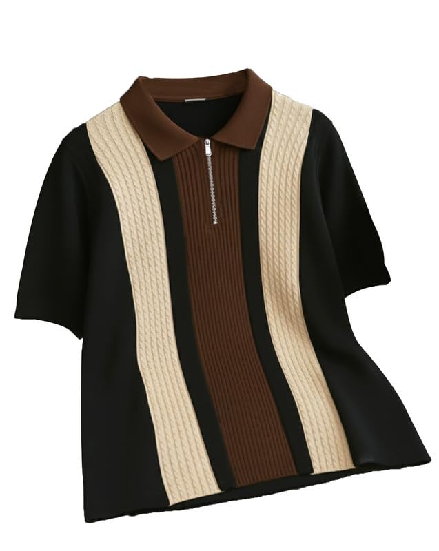 AUSK Men's Retro Cable-Knit Quarter-Zip