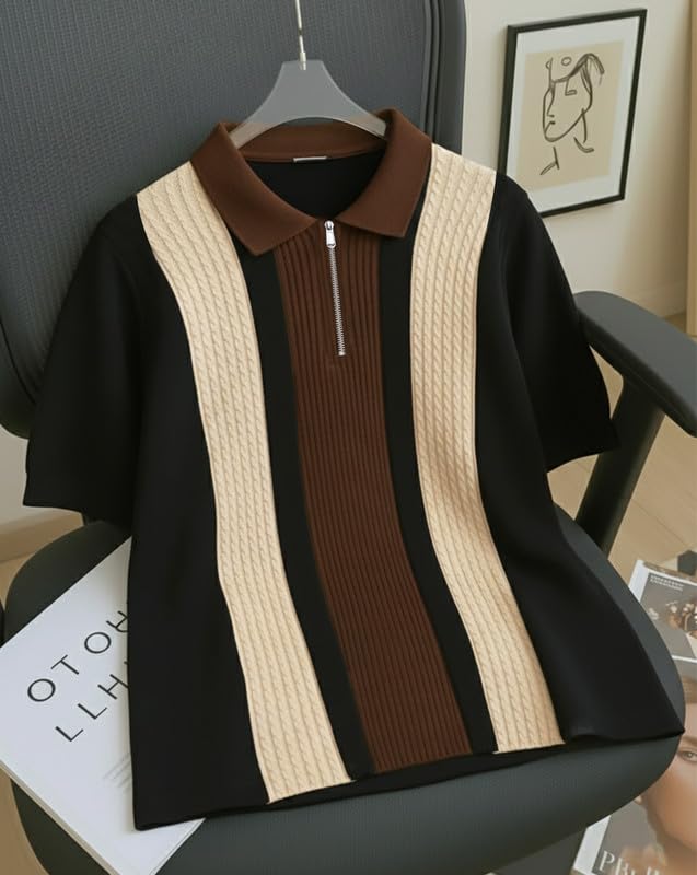 AUSK Men's Retro Cable-Knit Quarter-Zip