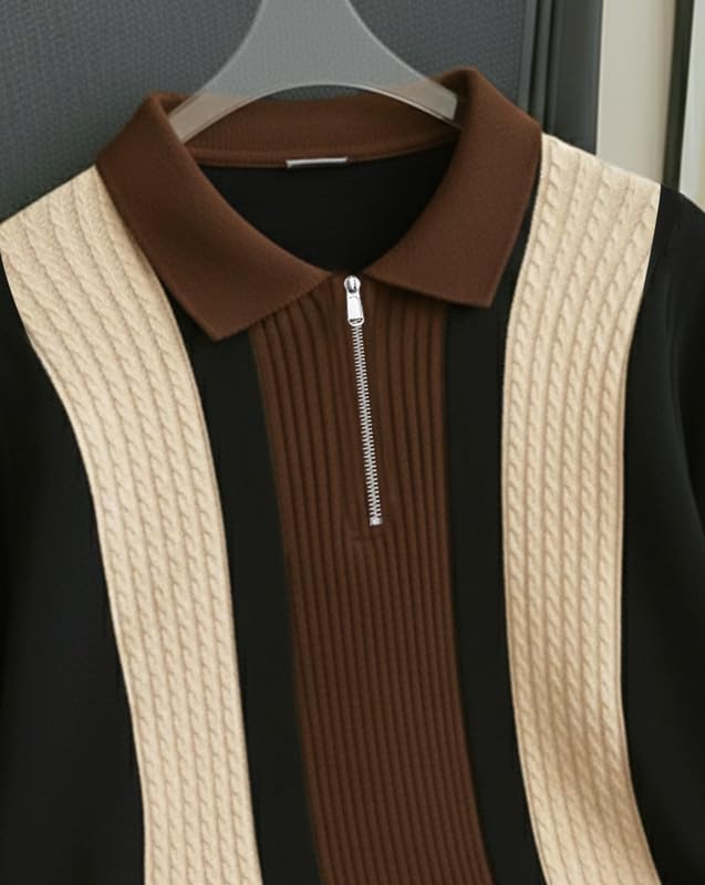 AUSK Men's Retro Cable-Knit Quarter-Zip
