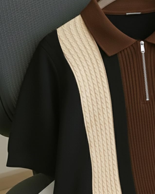 AUSK Men's Retro Cable-Knit Quarter-Zip