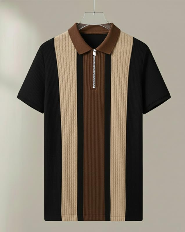 AUSK Men's Retro Cable-Knit Quarter-Zip